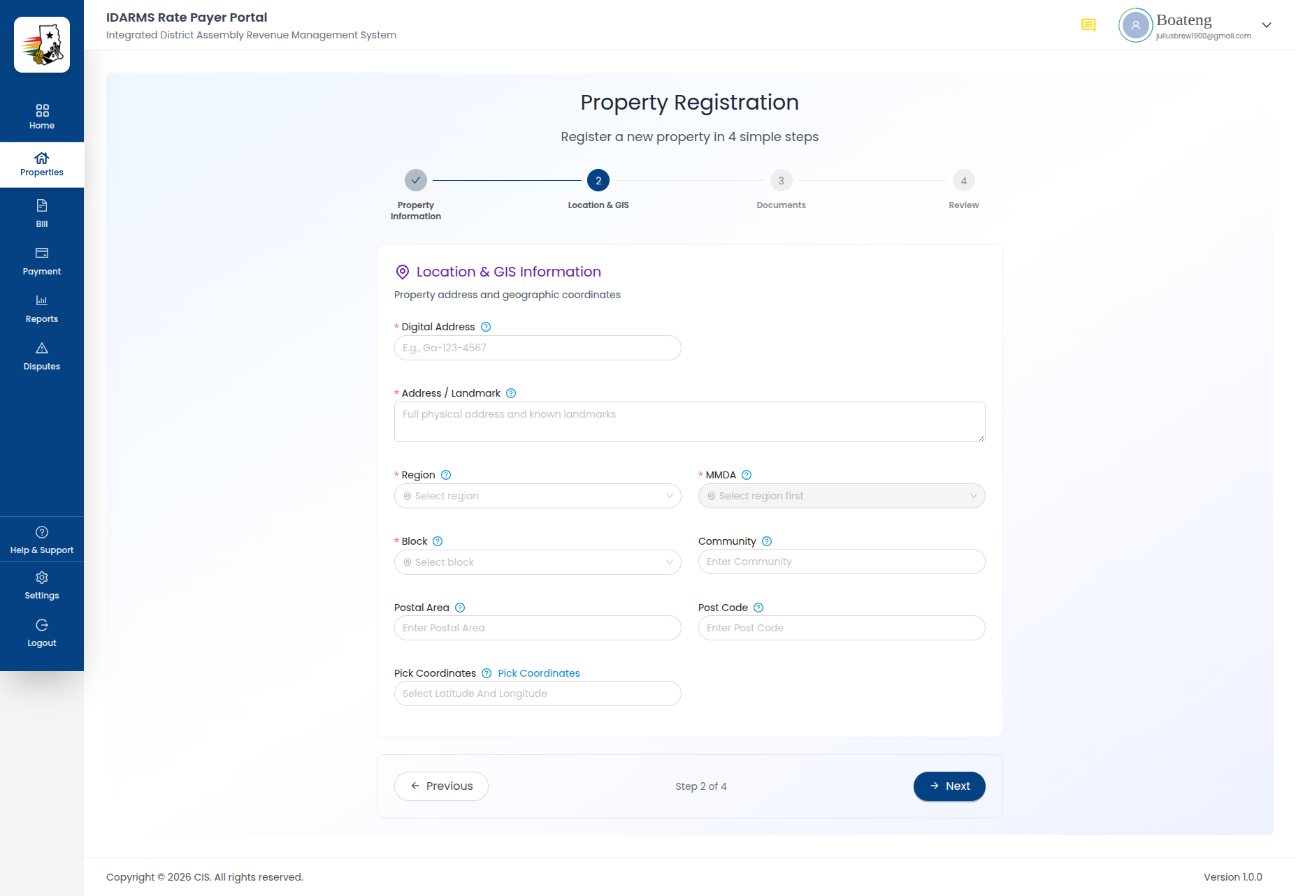 Add Property - Location & GIS