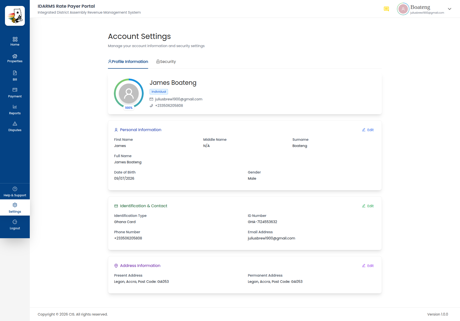 Settings Page